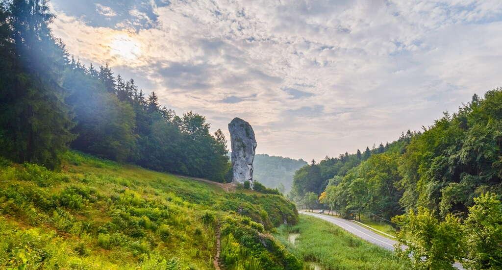 Skała w kształcie maczugi zwana Maczugą Herkulesa w otoczeniu zieleni